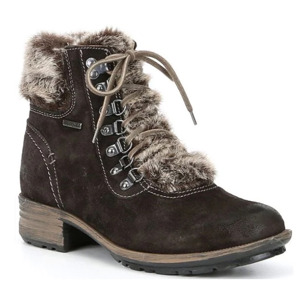 NWT JOSEF SEIBEL SANDRA SHINY VELOUR KOMBI BOOTS FAUX FUR LACE 37 TITAN BOOTIES
